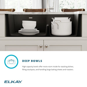 Elkay Quartz Classic ELGHU3322RGS0 Greystone Offset 60/40 Double Bowl Undermount Sink with Aqua Divide