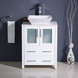 Fresca FCB6224WH-CWH-V Fresca Torino 24" White Modern Bathroom Cabinet w/ Top & Vessel Sink