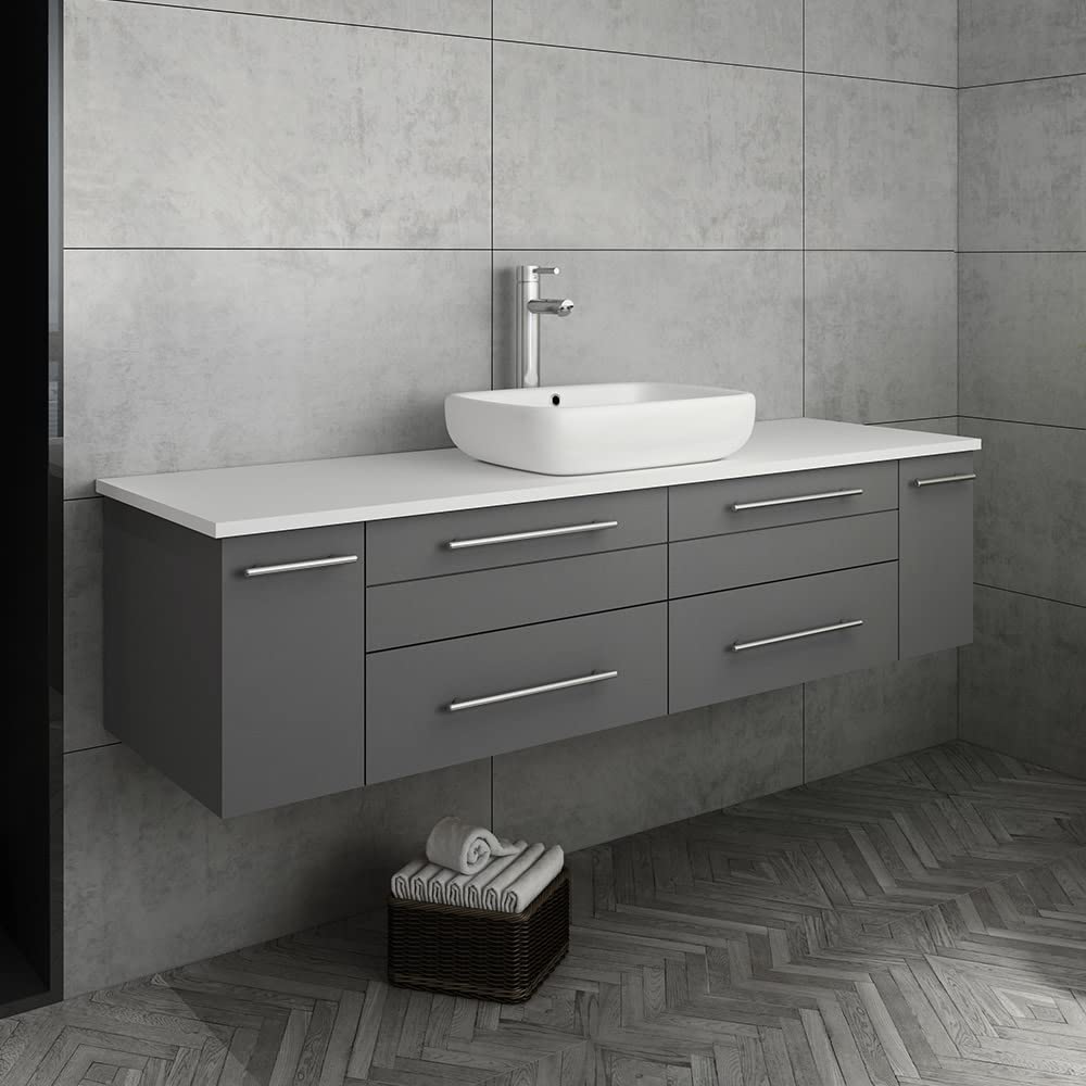 Fresca FCB6160ES-VSL-CWH-V Fresca Lucera 60" Espresso Wall Hung Modern Bathroom Cabinet w/ Top & Single Vessel Sink