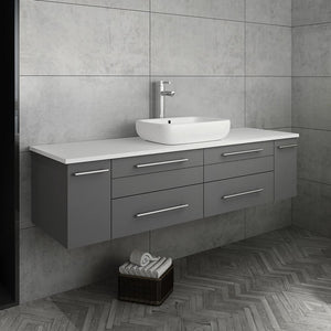 Fresca FCB6160ES-VSL-CWH-V Fresca Lucera 60" Espresso Wall Hung Modern Bathroom Cabinet w/ Top & Single Vessel Sink