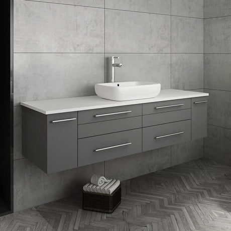 Fresca FCB6160ES-VSL-CWH-V Fresca Lucera 60" Espresso Wall Hung Modern Bathroom Cabinet w/ Top & Single Vessel Sink
