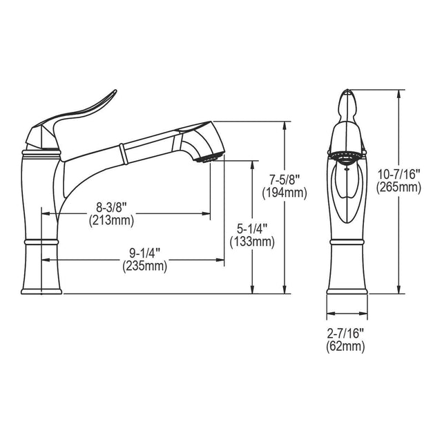 Elkay LKEC1042PN Explore Single Hole Bar Faucet with Pull-out Spray and Lever Handle, Polished Nickel