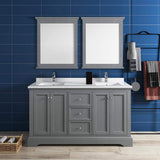 Fresca FVN2460GRV Fresca Windsor 60" Gray Textured Traditional Double Sink Bathroom Vanity w/ Mirrors