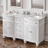 Jeffrey Alexander VKITCOM60WHWCO 60" White Compton Vanity, double bowl, Compton-only White Carrara Marble Vanity Top, two undermount oval bowls