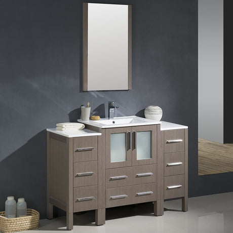 Fresca FVN62-122412GO-UNS Fresca Torino 48" Gray Oak Modern Bathroom Vanity w/ 2 Side Cabinets & Integrated Sink