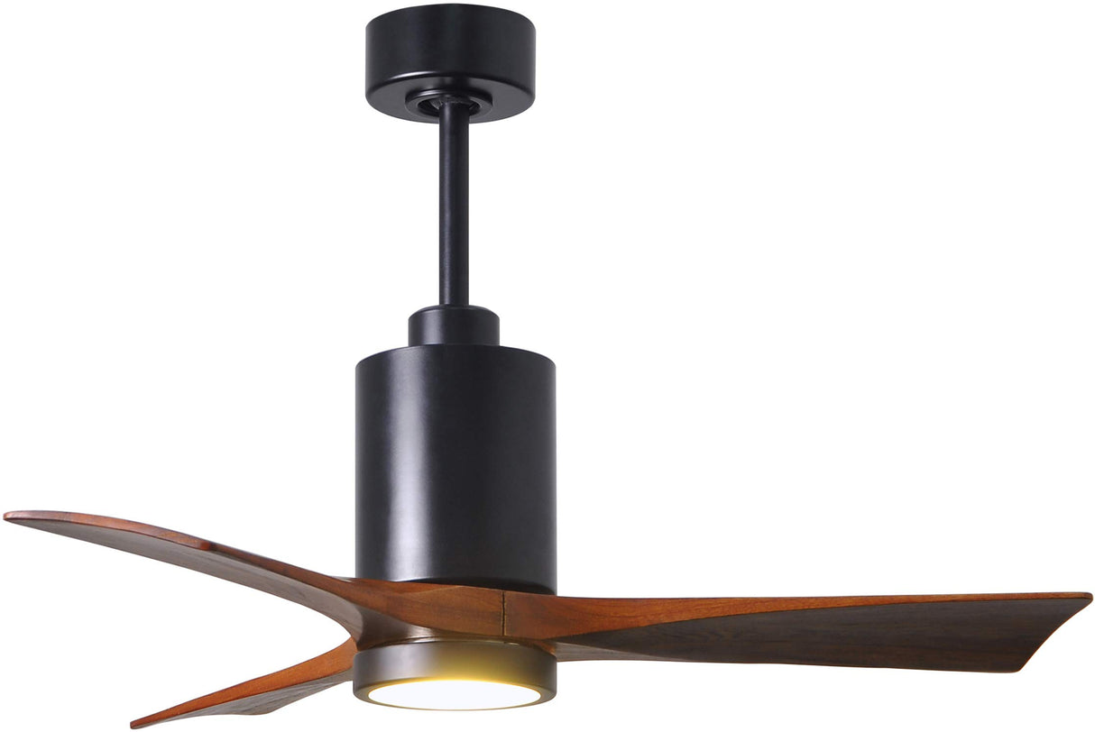 Matthews Fan PA3-BK-WA-42 Patricia-3 three-blade ceiling fan in Matte Black finish with 42” solid walnut tone blades and dimmable LED light kit 