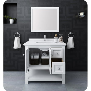 Fresca FVN2336WH Fresca Manchester 36" White Traditional Bathroom Vanity w/ Mirror