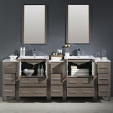 Fresca FVN62-72GO-UNS Fresca Torino 84" Gray Oak Modern Double Sink Bathroom Vanity w/ 3 Side Cabinets & Integrated Sinks