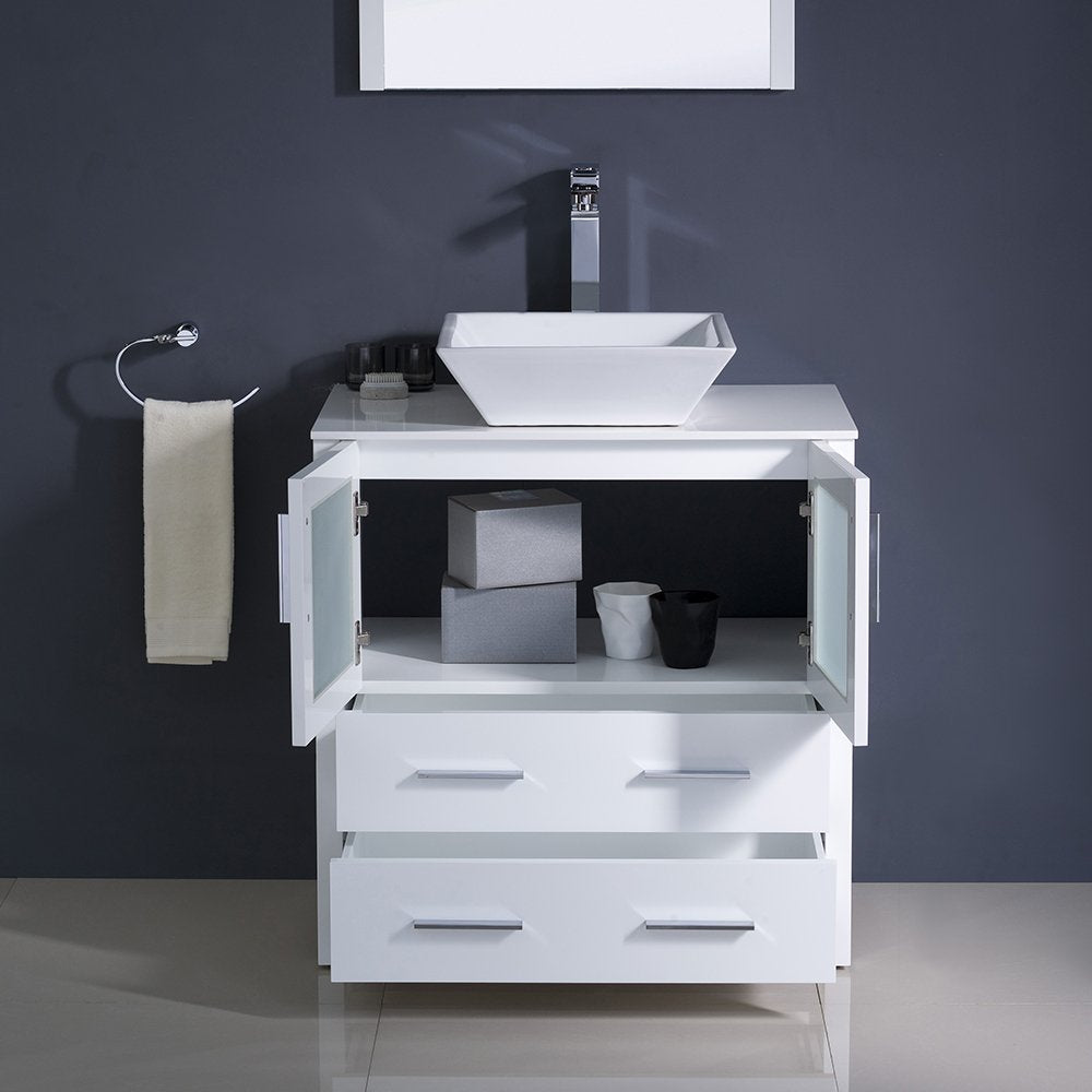 Fresca FVN6230WH-VSL Fresca Torino 30" White Modern Bathroom Vanity w/ Vessel Sink