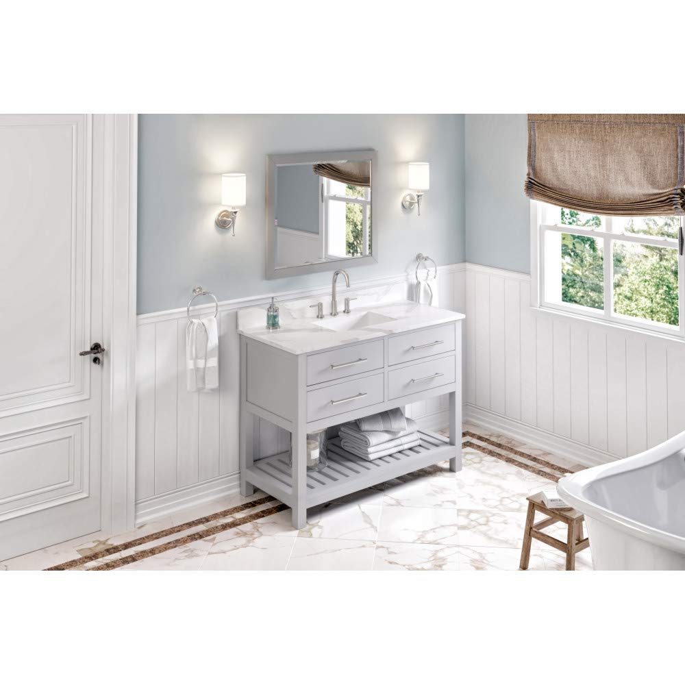 Jeffrey Alexander VKITWAV48GRCQR 48" Grey Wavecrest Vanity, Calacatta Vienna Quartz Vanity Top, undermount rectangle bowl