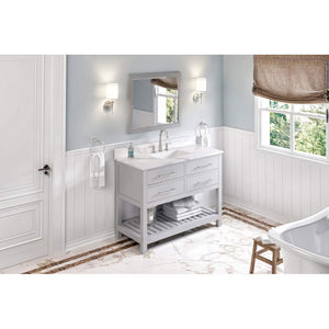Jeffrey Alexander VKITWAV48GRCQR 48" Grey Wavecrest Vanity, Calacatta Vienna Quartz Vanity Top, undermount rectangle bowl