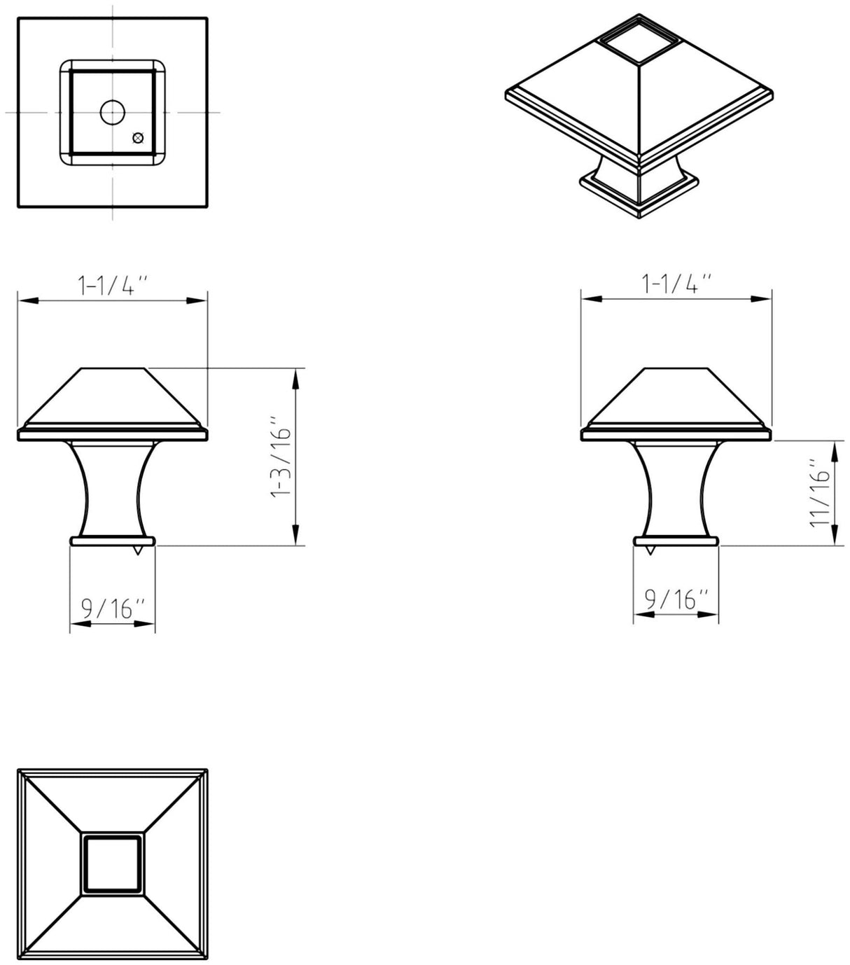 Jeffrey Alexander 602S-SIM 1-1/4" Overall Length Distressed Antique Silver Square Tahoe Cabinet Knob