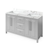 Jeffrey Alexander VKITCAD60BKBOR 60" Black Cade Vanity, double bowl, Boulder Cultured Marble Vanity Top, two undermount rectangle bowls