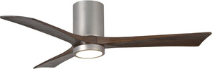 Matthews Fan IR3HLK-BN-WA-52 Irene-3HLK three-blade flush mount paddle fan in Brushed Nickel finish with 52” solid walnut tone blades and integrated LED light kit.