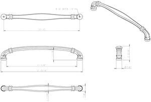 Jeffrey Alexander 317-12BNBDL 12" Center-to-Center Brushed Pewter Lafayette Appliance Handle