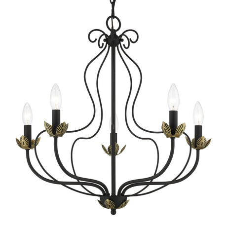Livex Lighting 42905-04 Katarina 5 Light 23 inch Black with Antique Brass Accents Chandelier Ceiling Light
