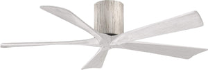 Matthews Fan IR5H-BW-MWH-52 Irene-5H five-blade flush mount paddle fan in Barn Wood finish with 52” solid matte white wood blades. 