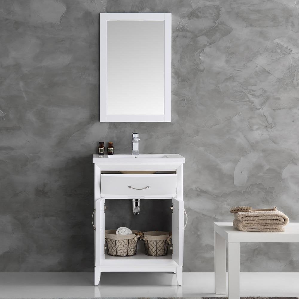 Fresca FVN2124WH Fresca Cambridge 24" White Traditional Bathroom Vanity w/ Mirror
