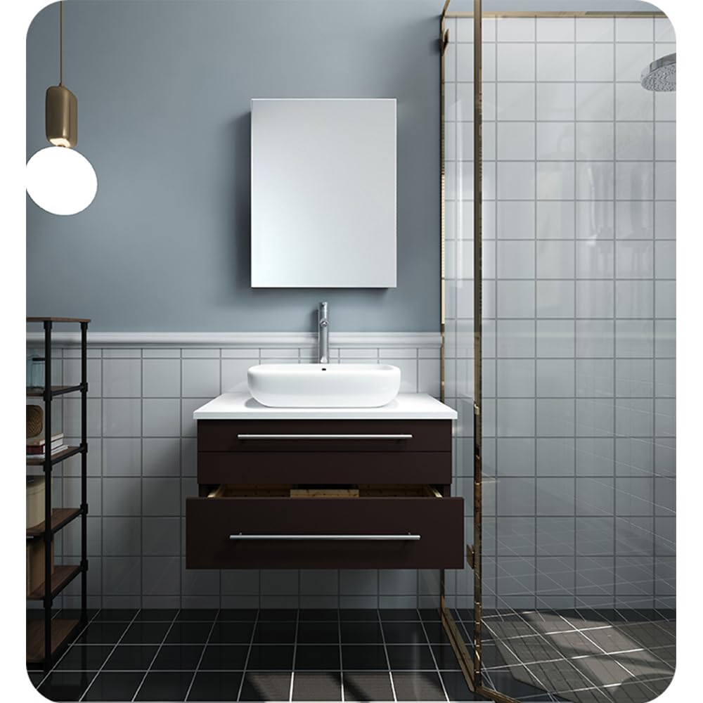 Fresca FVN6130ES-VSL Fresca Lucera 30" Espresso Wall Hung Vessel Sink Modern Bathroom Vanity w/ Medicine Cabinet