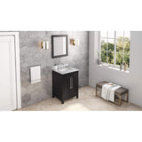Jeffrey Alexander VKITCAD24BKWCR 24" Black Cade Vanity, White Carrara Marble Vanity Top, undermount rectangle bowl