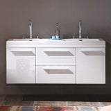 Fresca FCB8013BW-I Fresca Opulento 54" Black Modern Double Sink Bathroom Cabinet w/ Integrated Sinks