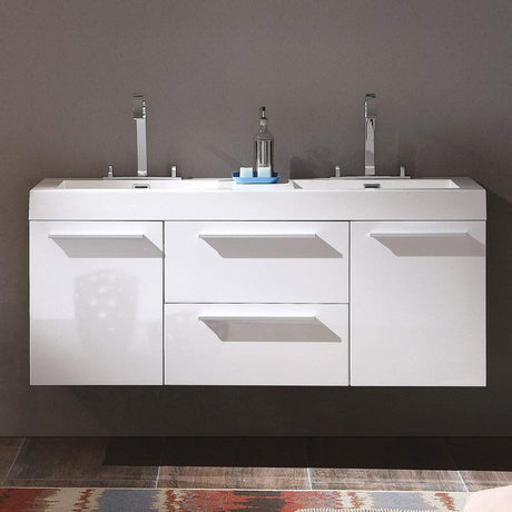 Fresca FCB8013GW-I Fresca Opulento 54" Walnut Modern Double Sink Cabinet w/ Integrated Sinks