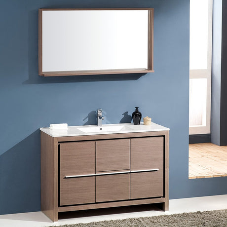 Fresca FVN8148GO Fresca Allier 48" Gray Oak Modern Bathroom Vanity w/ Mirror