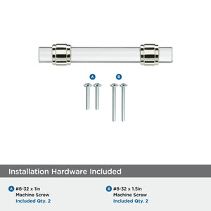 Amerock Cabinet Pull Clear/Polished Nickel 3 inch (76 mm) Center to Center Glacio 1 Pack Drawer Pull Drawer Handle Cabinet Hardware