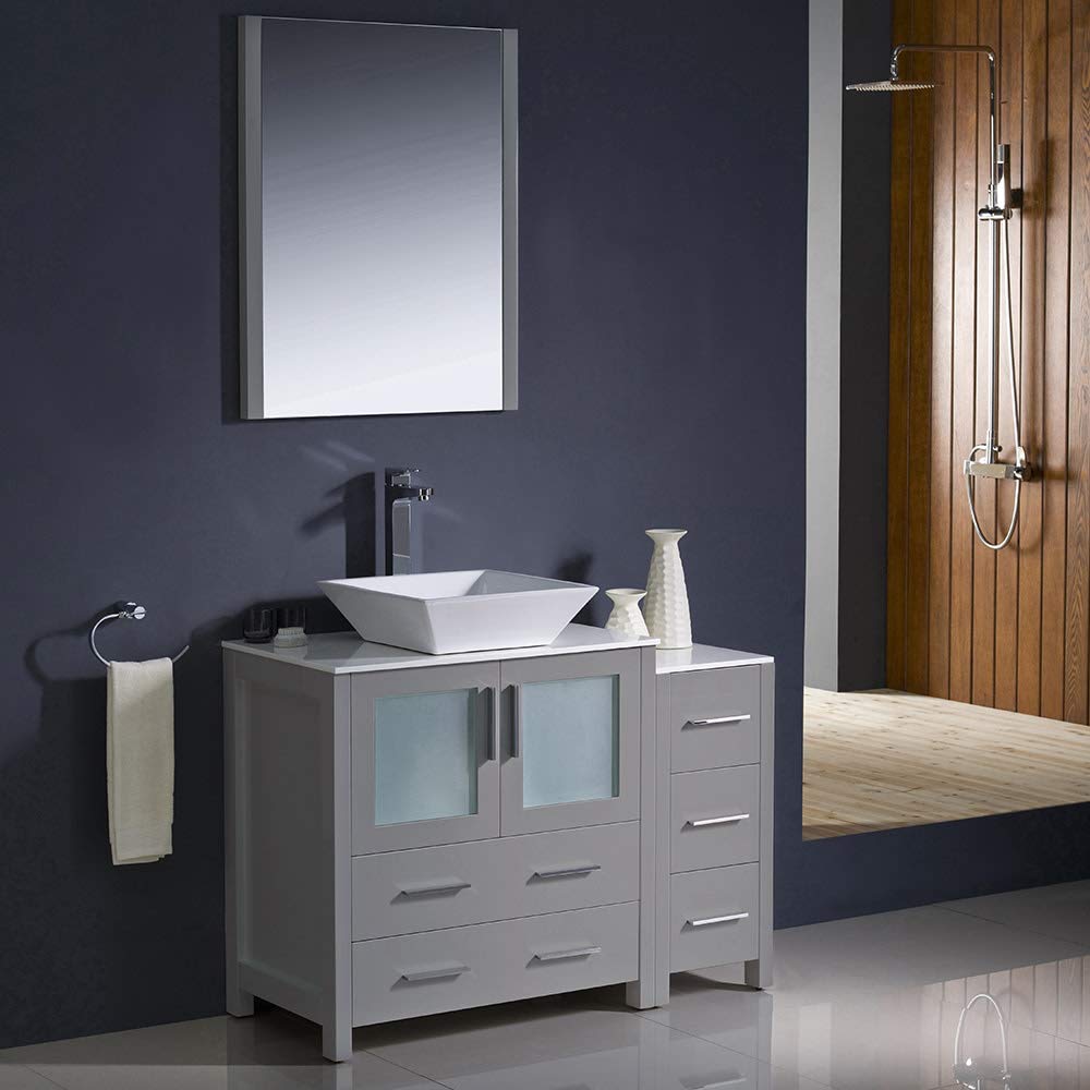 Fresca FVN62-3012GR-VSL Fresca Torino 42" Gray Modern Bathroom Vanity w/ Side Cabinet & Vessel Sink