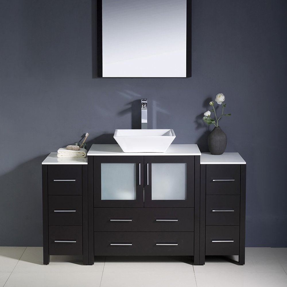 Fresca FVN62-123012ES-VSL Fresca Torino 54" Espresso Modern Bathroom Vanity w/ 2 Side Cabinets & Vessel Sink