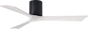 Matthews Fan IR3H-BK-MWH-52 Irene-3H three-blade flush mount paddle fan in Matte Black finish with 52” solid matte white wood blades. 