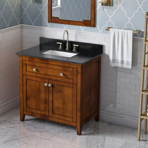 Jeffrey Alexander VKITCHA36CHBGR 36" Chocolate Chatham Vanity, Black Granite Vanity Top, undermount rectangle bowl