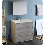 Fresca FVN9336HA Fresca Lazzaro 36" Glossy Ash Gray Free Standing Modern Bathroom Vanity w/ Medicine Cabinet