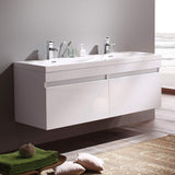 Fresca FCB8040TK-I Fresca Largo 57" Teak Modern Double Sink Bathroom Cabinet w/ Integrated Sinks