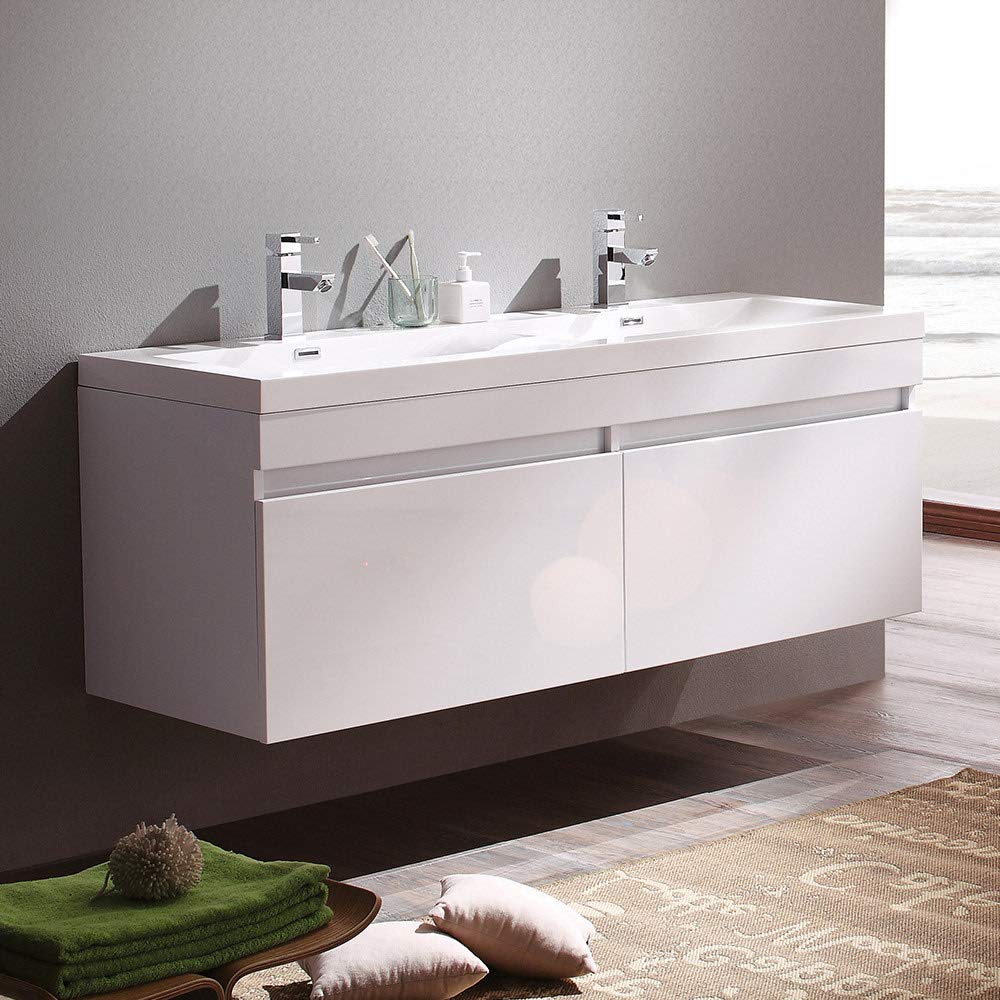 Fresca FCB8040GO-I Fresca Largo 57" Gray Oak Modern Double Sink Bathroom Cabinet w/ Integrated Sinks