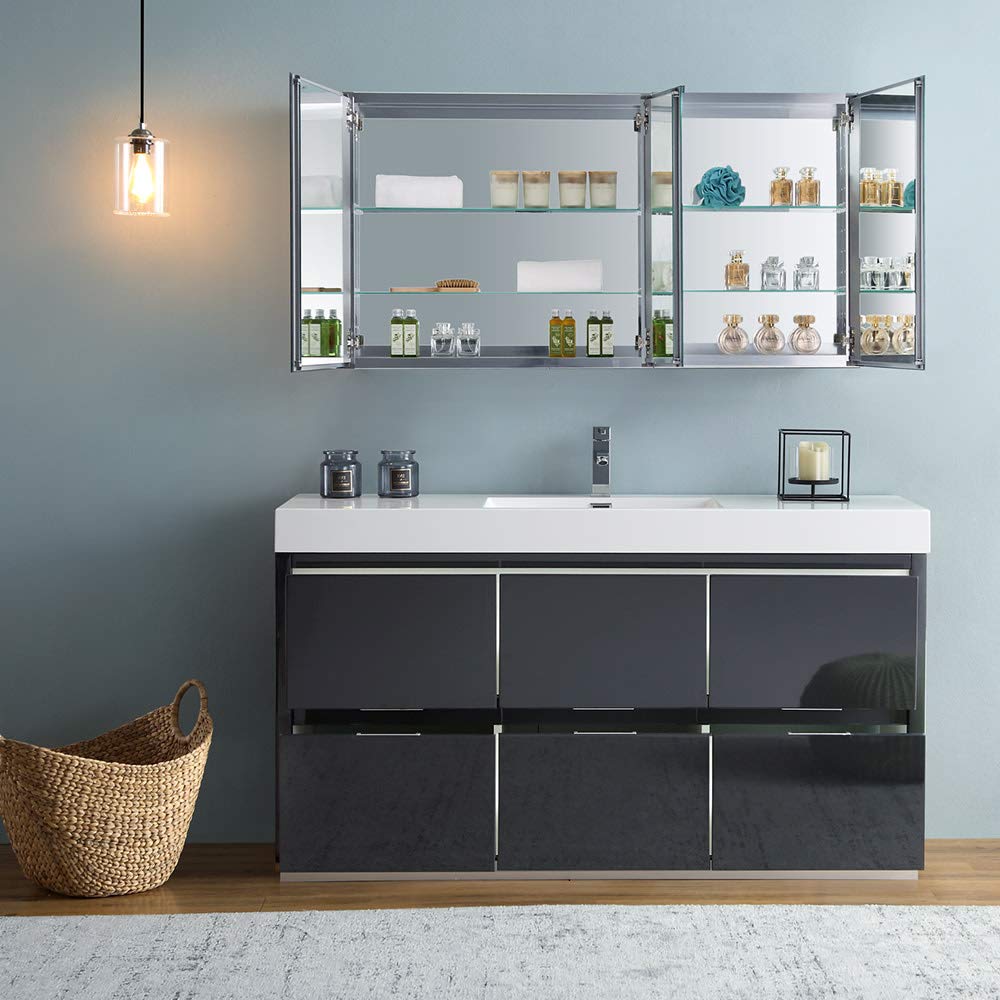 Fresca FVN8460GO Fresca Valencia 60" Gray Oak Free Standing Modern Bathroom Vanity w/ Medicine Cabinet