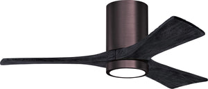 Matthews Fan IR3HLK-BB-BK-42 Irene-3HLK three-blade flush mount paddle fan in Brushed Bronze finish with 42” solid matte black wood blades and integrated LED light kit.