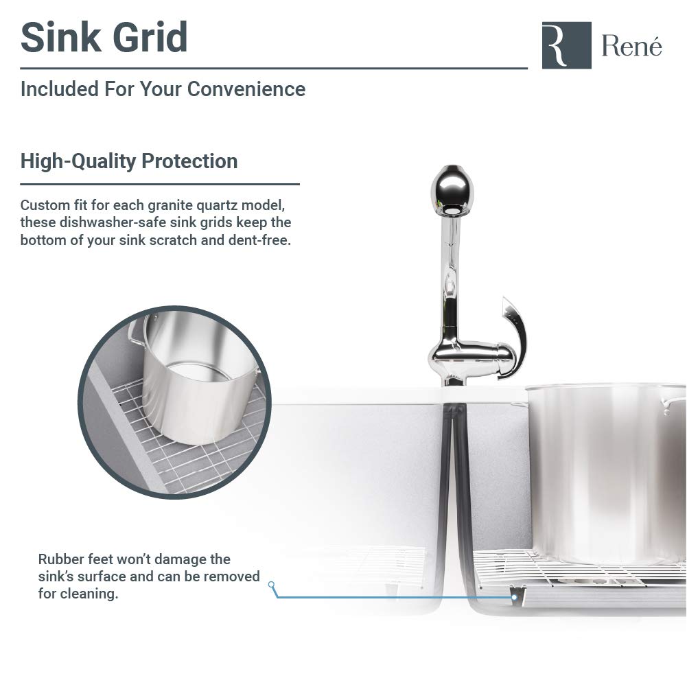 R3-1006-ECR-ST-CGS Ecru Single Bowl Undermount Quartz Granite Kitchen Sink with Grid and Matching Colored Strainer