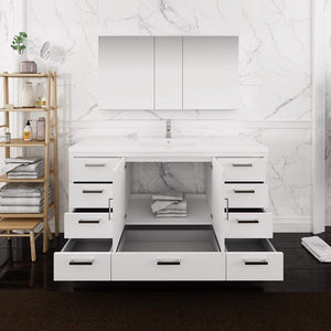 Fresca FVN9460WH-S Fresca Imperia 60" Glossy White Free Standing Single Sink Modern Bathroom Vanity w/ Medicine Cabinet