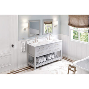Jeffrey Alexander VKITWAV60GRCQR 60" Grey Wavecrest Vanity, double bowl, Calacatta Vienna Quartz Vanity Top, two undermount rectangle bowls