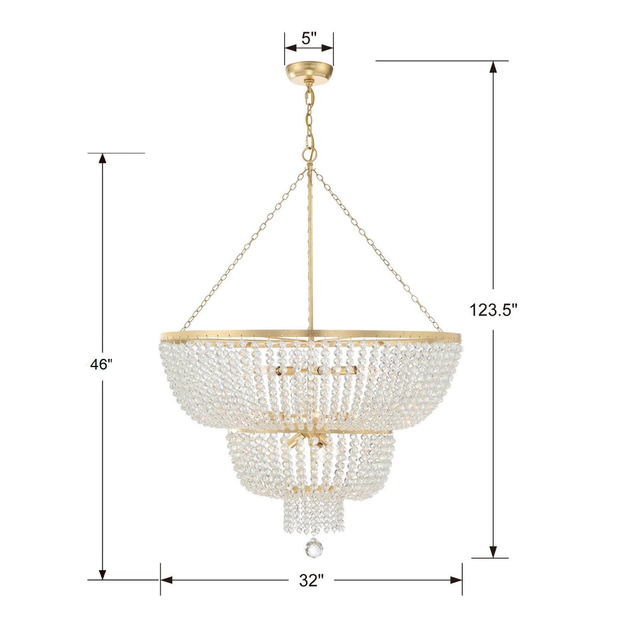 Rylee 12 Light Antique Gold Chandelier 612-GA