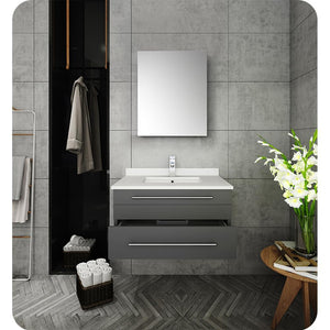 Fresca FVN6130GR-UNS Fresca Lucera 30" Gray Wall Hung Undermount Sink Modern Bathroom Vanity w/ Medicine Cabinet