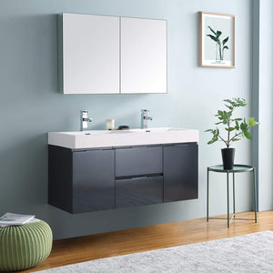 Fresca FVN8348WH-D Fresca Valencia 48" Glossy White Wall Hung Double Sink Modern Bathroom Vanity w/ Medicine Cabinet