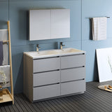 Fresca FVN93-2424MGO-D Fresca Lazzaro 48" Gray Wood Free Standing Double Sink Modern Bathroom Vanity w/ Medicine Cabinet