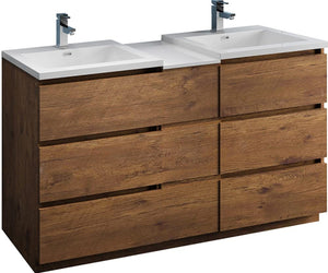 Fresca FCB93-241224RW-D-I Fresca Lazzaro 60" Rosewood Free Standing Double Sink Modern Bathroom Cabinet w/ Integrated Sinks