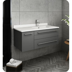 Fresca FCB6136WH-UNS-R-CWH-U Fresca Lucera 36" White Wall Hung Modern Bathroom Cabinet w/ Top & Undermount Sink - Right Version