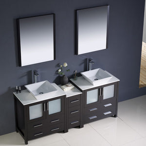 Fresca FVN62-301230ES-VSL Fresca Torino 72" Espresso Modern Double Sink Bathroom Vanity w/ Side Cabinet & Vessel Sinks