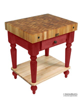 John Boos CUCR05-SHF-CB Maple Rustica Butcher Block with Solid Shelf - 48" x 24" shelf, Caribbean Blue Base