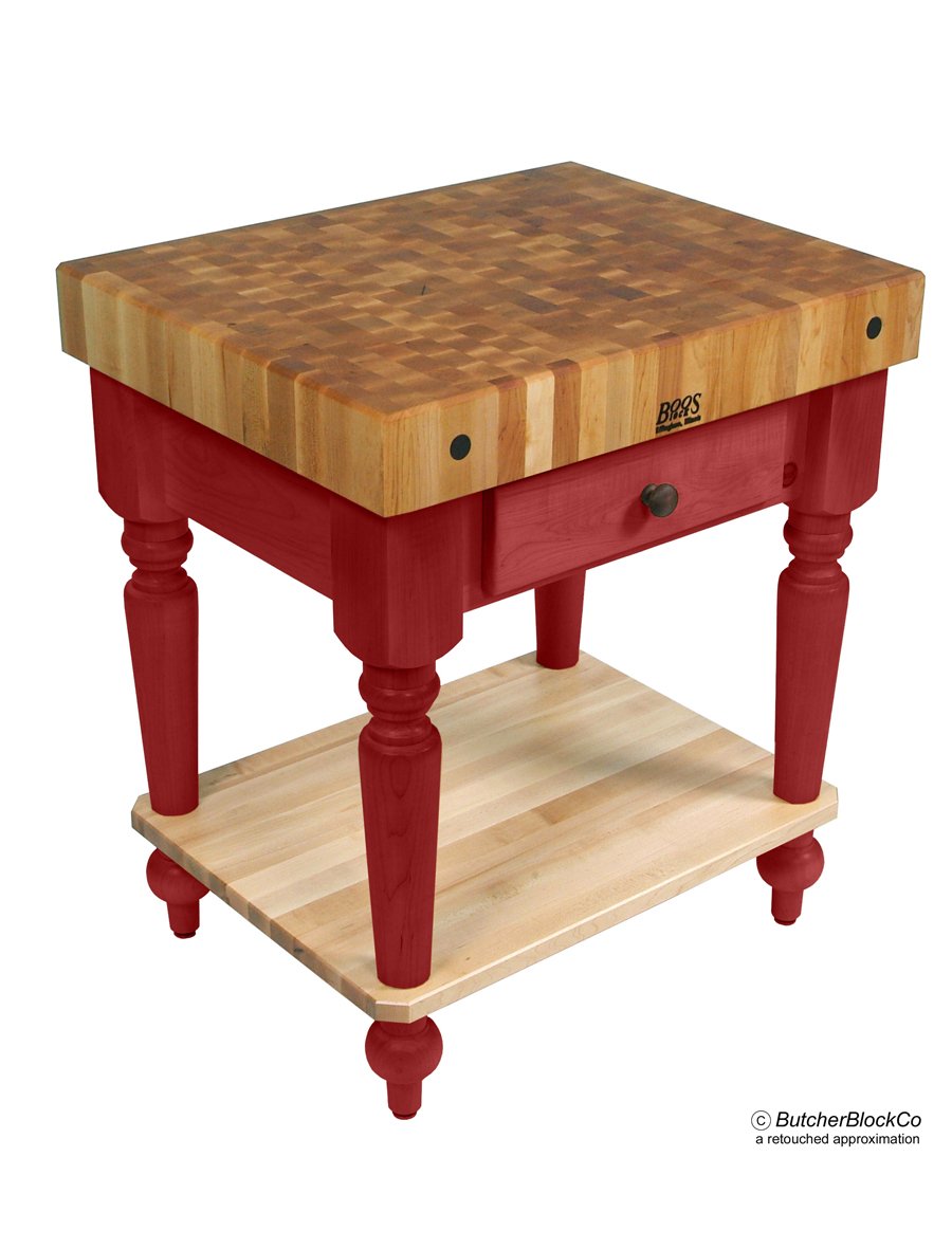 John Boos CUCR05-SHF-CR American Heritage Rustica Butcher Block Table Size/Shelf: 48" x 24" with Shelf, Finish: Warm Cherry