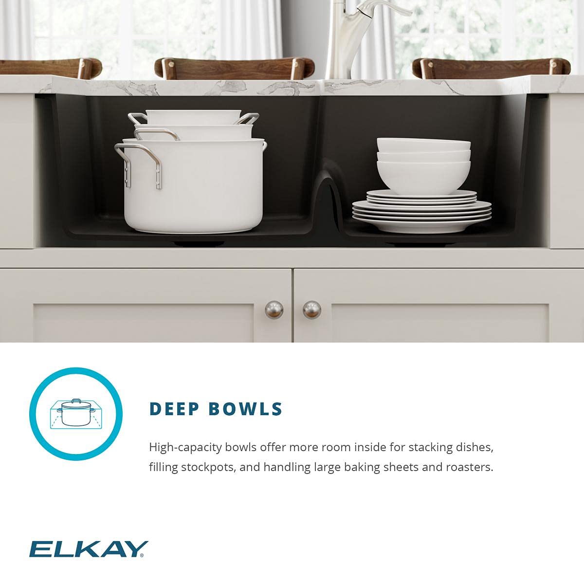 Elkay Quartz Classic ELGULBO3322BQ0 Bisque Offset 60/40 Double Bowl Undermount Sink with Aqua Divide